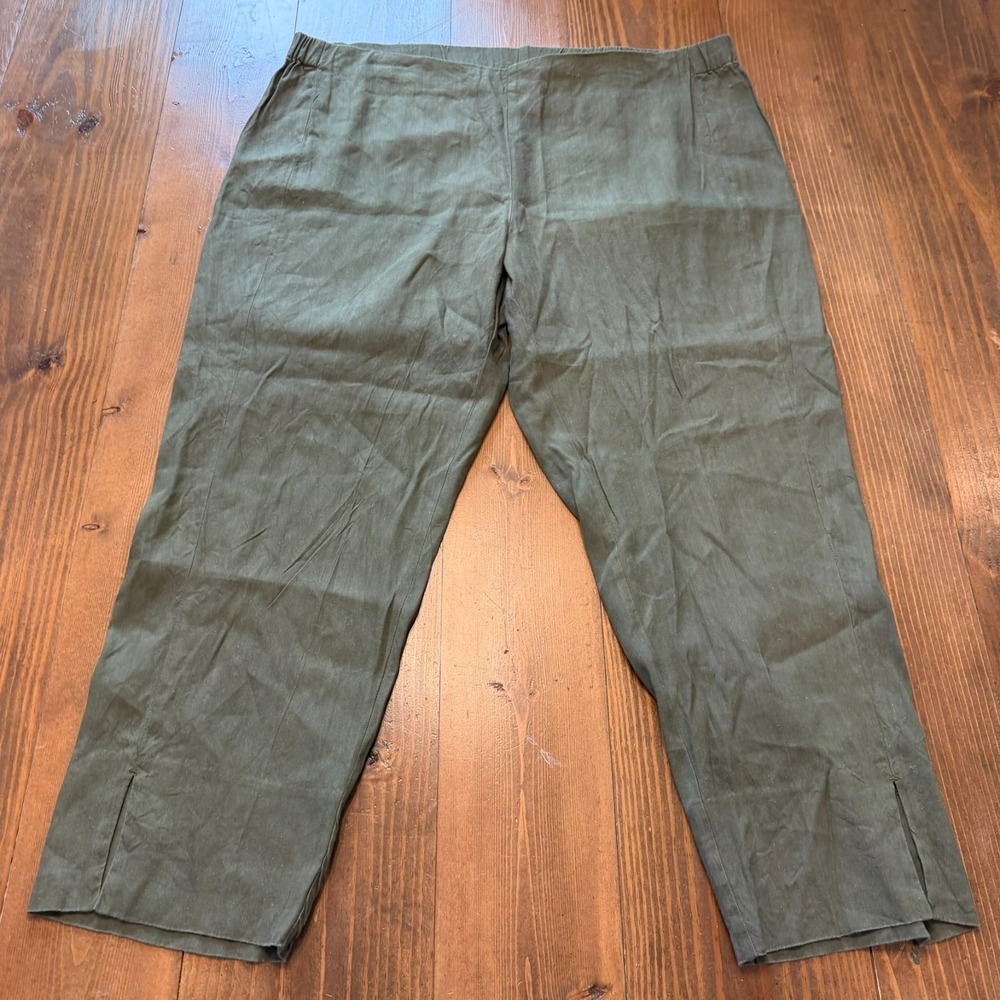 J.Jill Linen‎ Pants Womens Sz XL Green Cropped Elastic Waist Pockets
